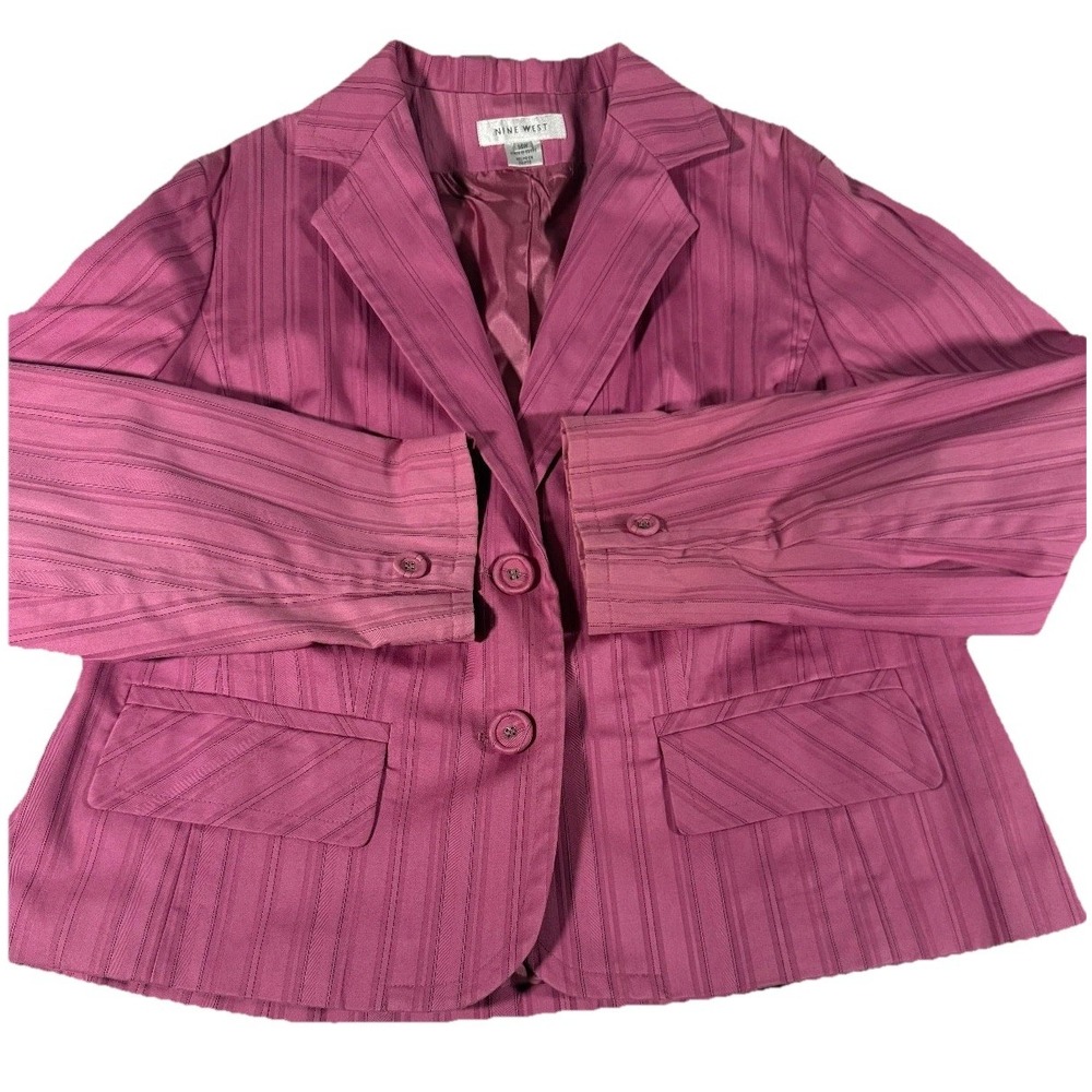 Nine West Women's 14W Blazer Jacket Magenta Stripe 2 Button Lined Plus Size